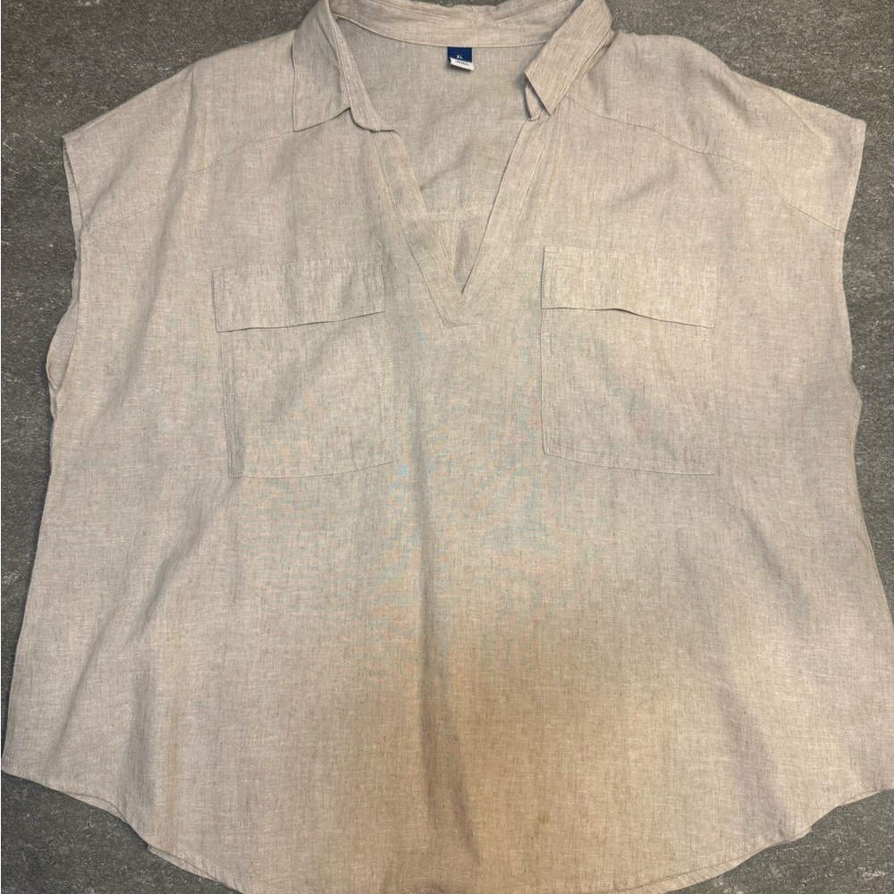 NWOT Women’s Old Navy Oatmeal Beige Linen Sleeveless Collared Top - Size XL
